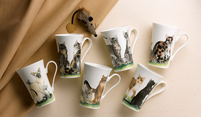 Cats Collage Conical Large Mug 14 oz Fine Bone China Cat Latte Cup Decorated UK 